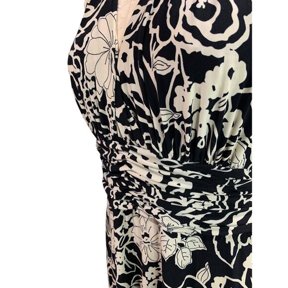 Size 12 Jones Wear Dress Black Ivory Print Pullover Stretch A-Line Midi - Picture 4 of 10